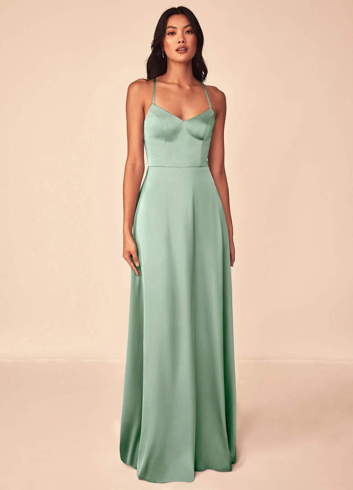 elyessen Mei Black A-Line V-Neck Stretch Satin Dress 1