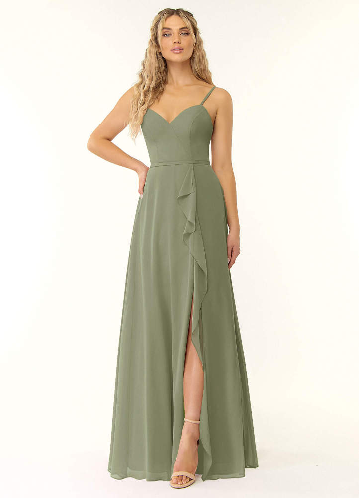 elyessen Naeem Dusty Blue A-Line V-Neck Ruffle Chiffon Dress 1