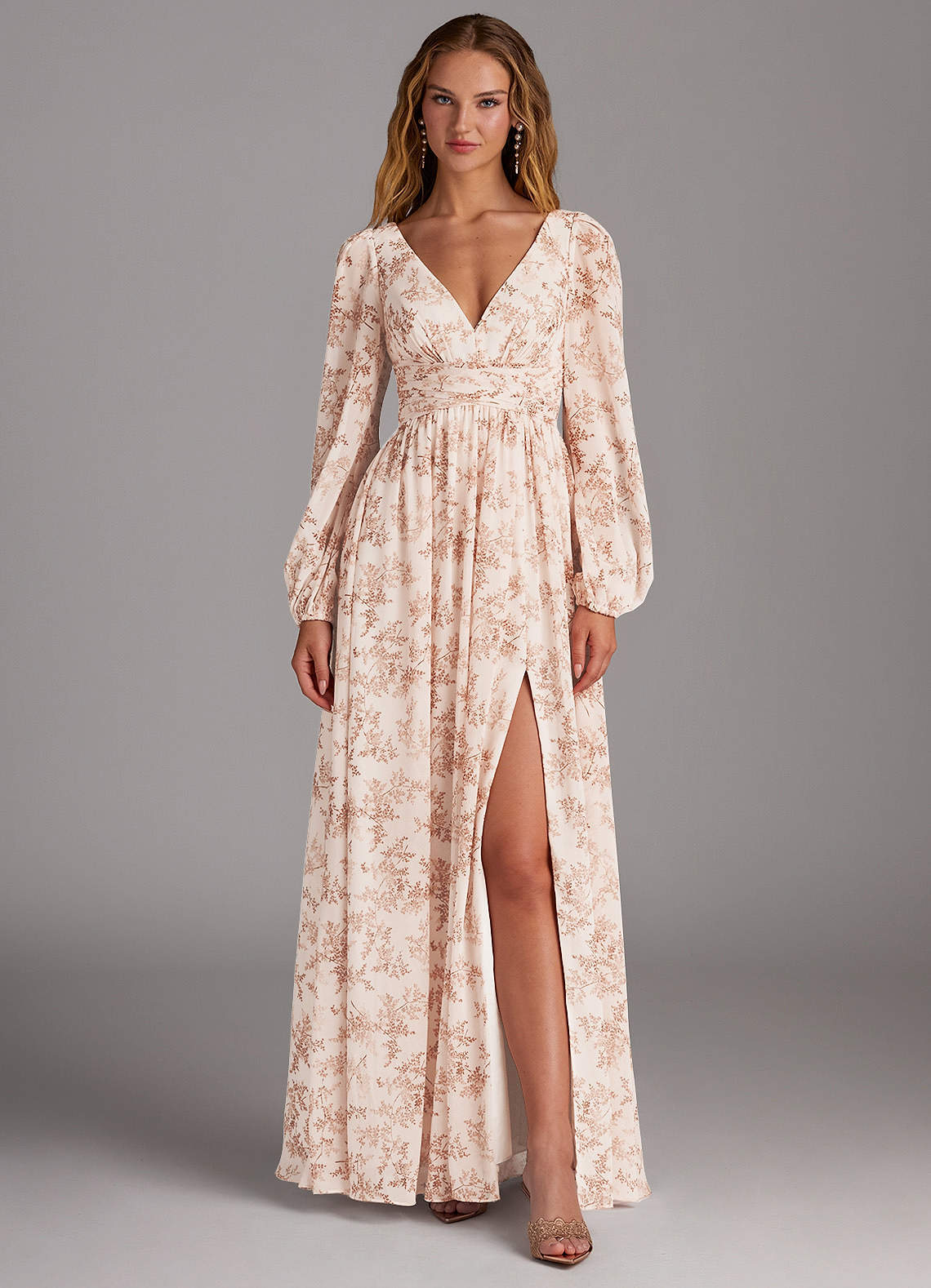 elyessen Norah Eucalyptus A-Line V-Neck Long Sleeve Chiffon Dress 9