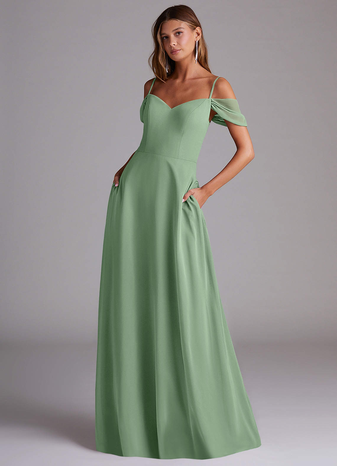 elyessen Marley Dusty Blue A-Line Off the Shoulder Chiffon Convertible Dress 1