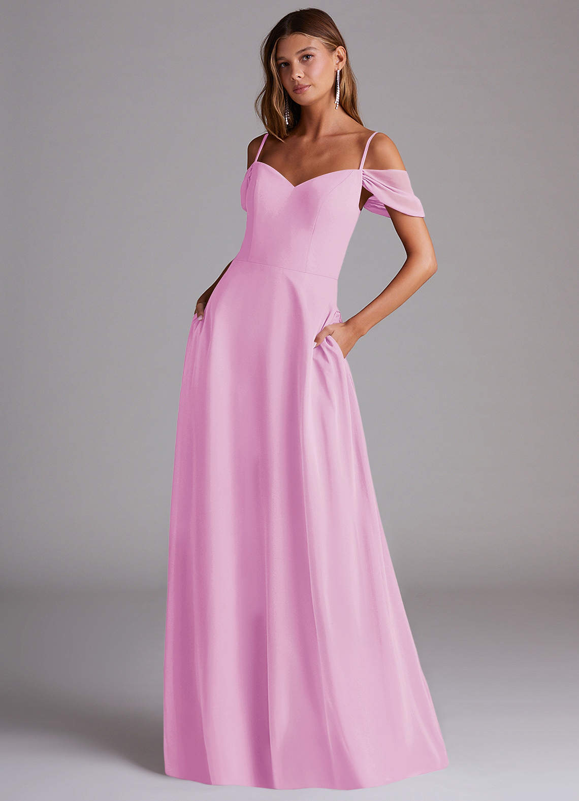 elyessen Marley Dusty Blue A-Line Off the Shoulder Chiffon Convertible Dress 4