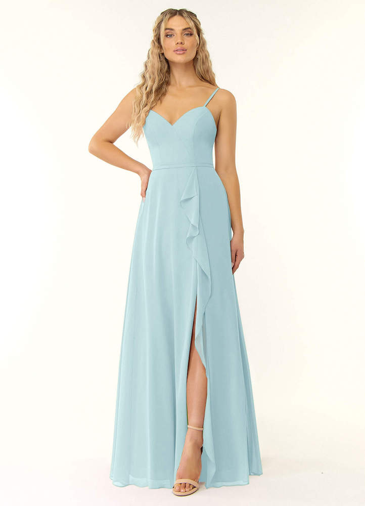 elyessen Naeem Dusty Blue A-Line V-Neck Ruffle Chiffon Dress 2