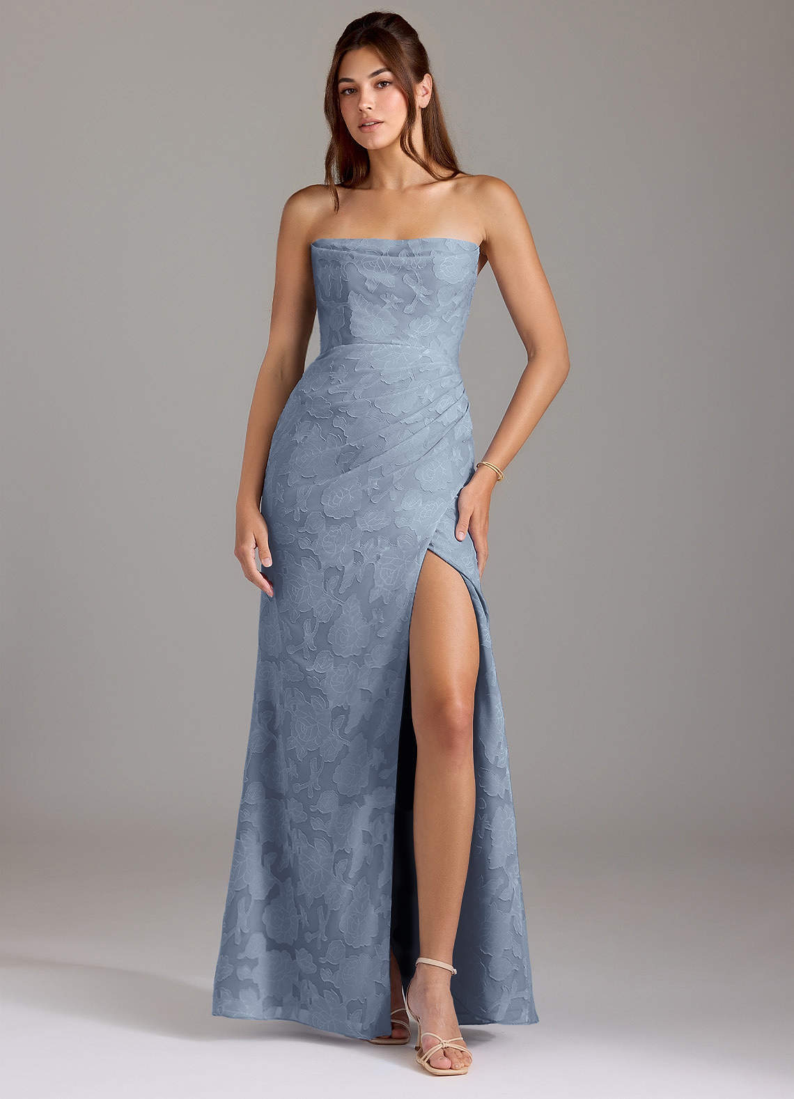 elyessen Leonis Dusty Blue Sheath Strapless Floral Burnout Convertible Dress 2