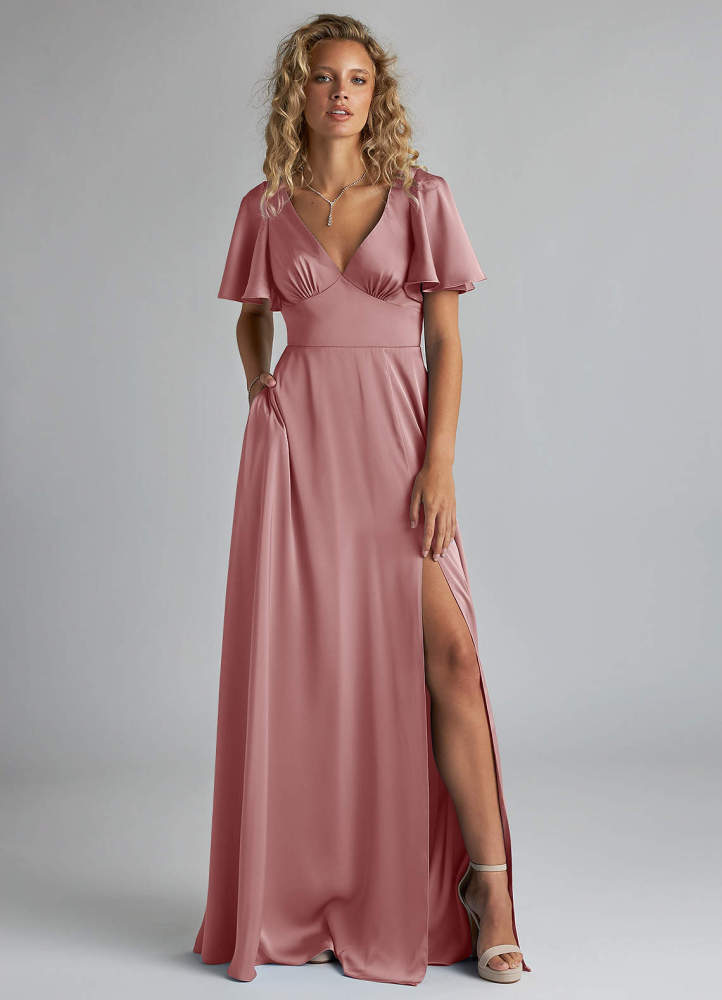 elyessen Kimber Sky Blue A-Line Ruched Stretch Satin Dress 4