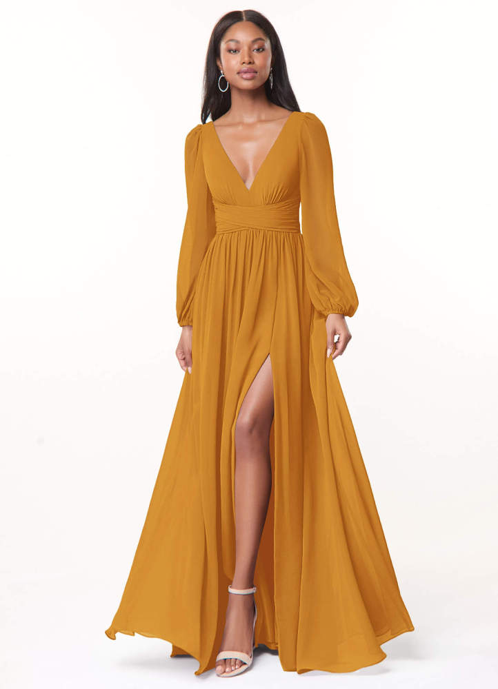 elyessen Norah Eucalyptus A-Line V-Neck Long Sleeve Chiffon Dress 7