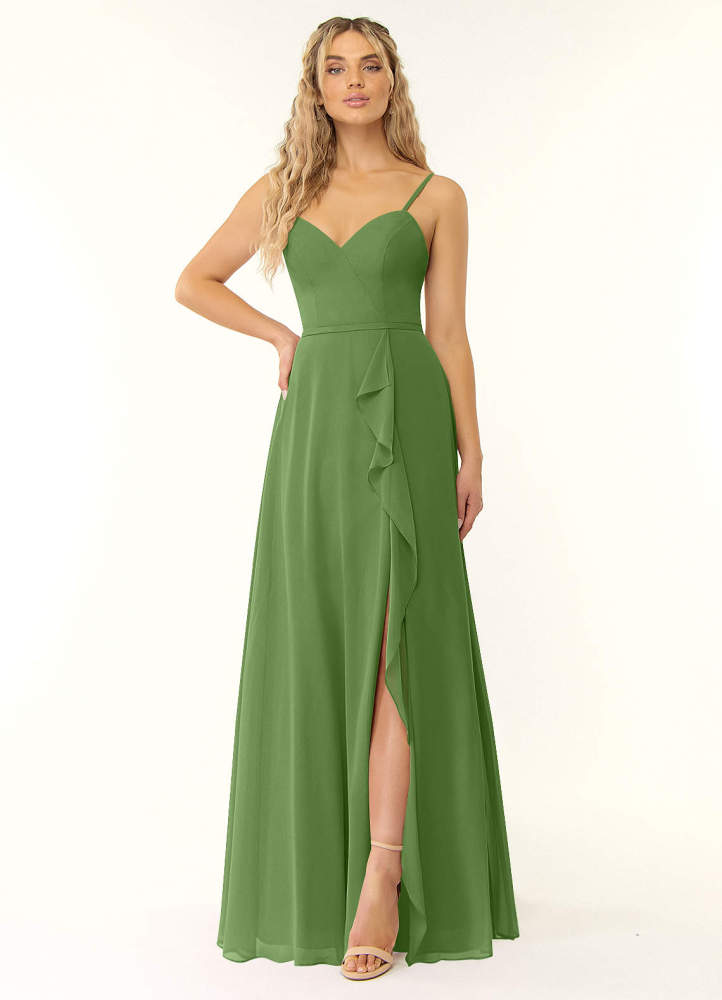 elyessen Naeem Dusty Blue A-Line V-Neck Ruffle Chiffon Dress 1