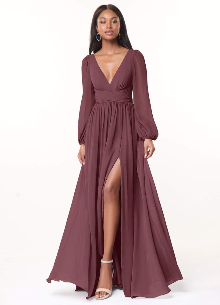 elyessen Norah Eucalyptus A-Line V-Neck Long Sleeve Chiffon Dress 5