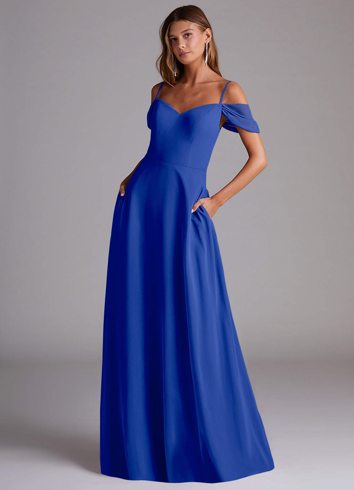 elyessen Marley Dusty Blue A-Line Off the Shoulder Chiffon Convertible Dress 3