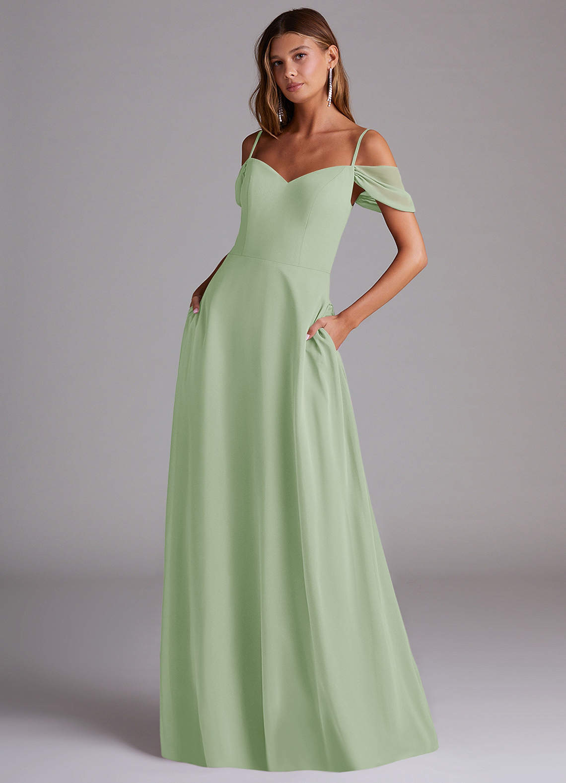 elyessen Marley Dusty Blue A-Line Off the Shoulder Chiffon Convertible Dress 1