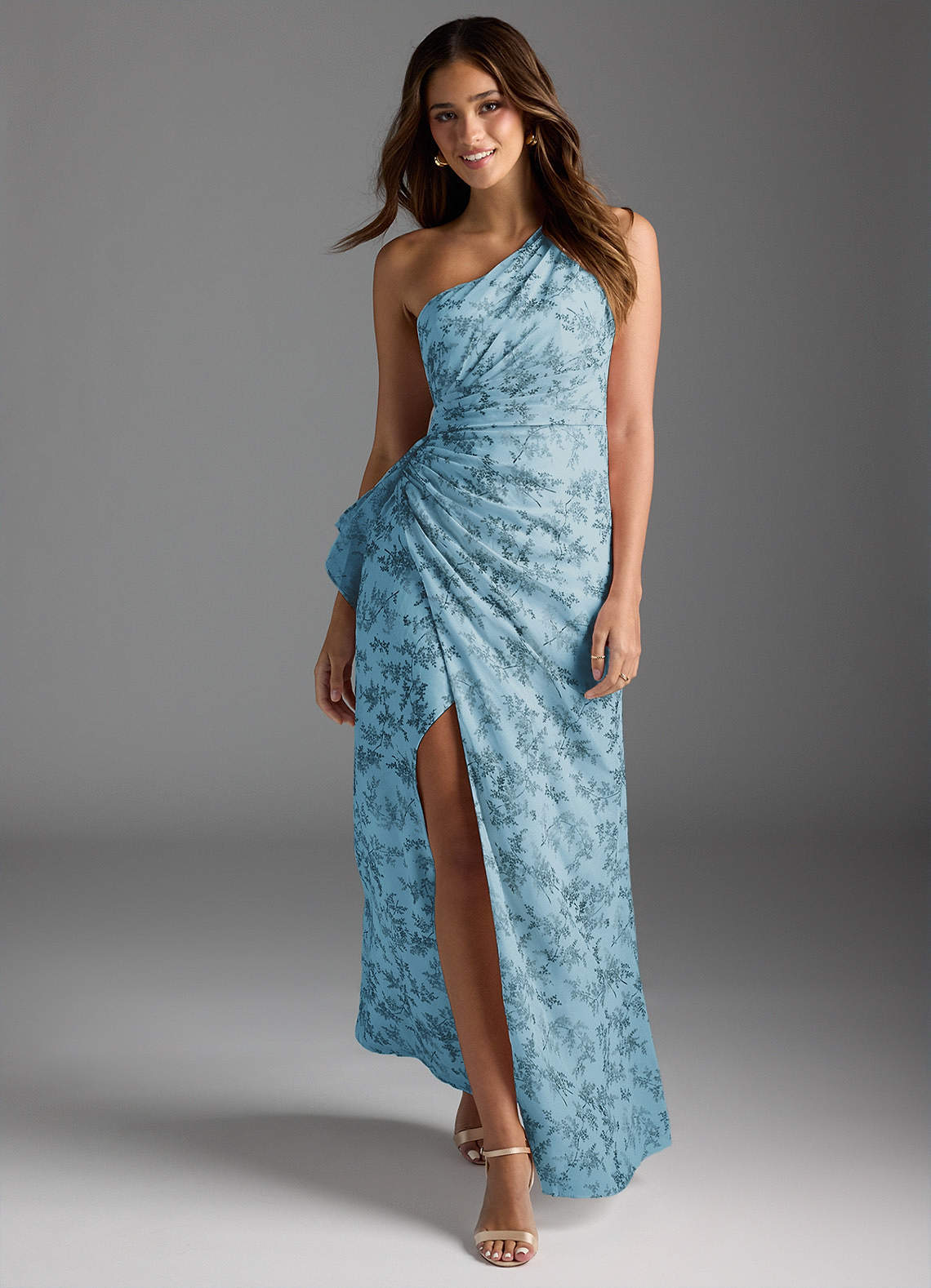 elyessen Maive Dusty Blue Sheath Pleated Ruffle Chiffon Dress 8