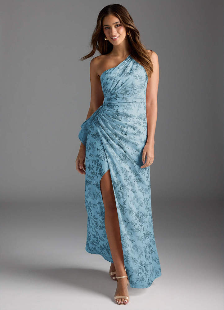 elyessen Maive Dusty Blue Sheath Pleated Ruffle Chiffon Dress 8