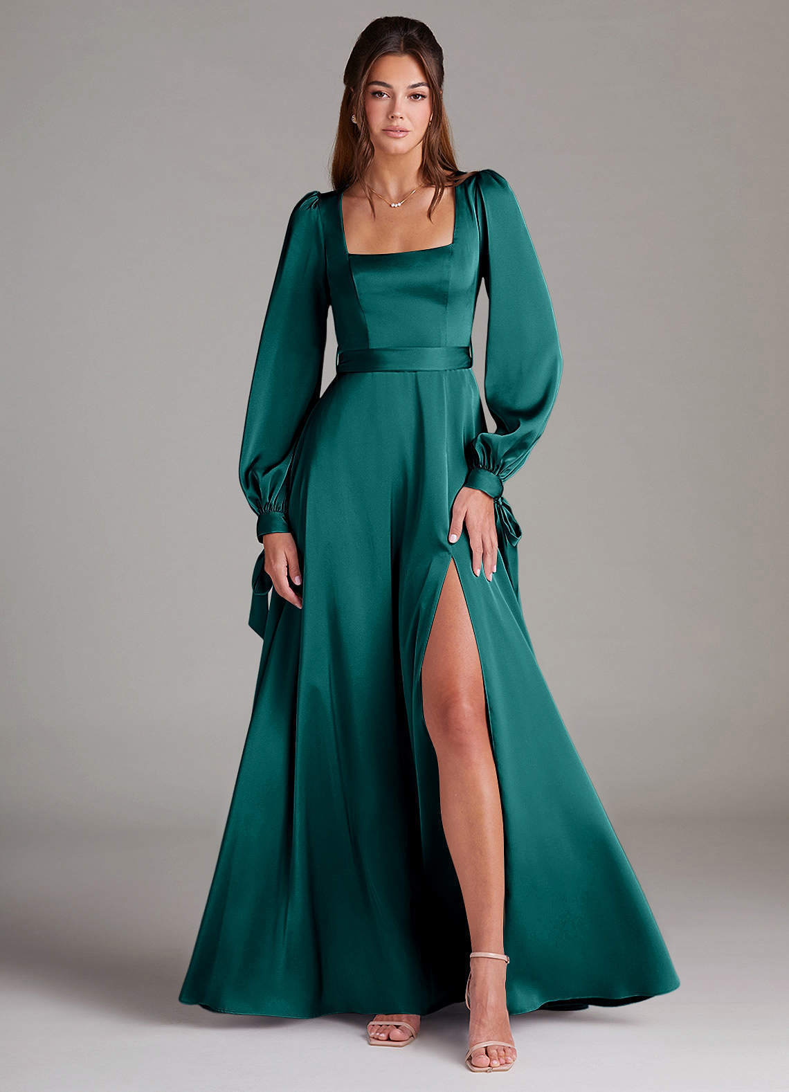 elyessen Leonia Black A-Line Long Sleeve Stretch Satin Dress 2