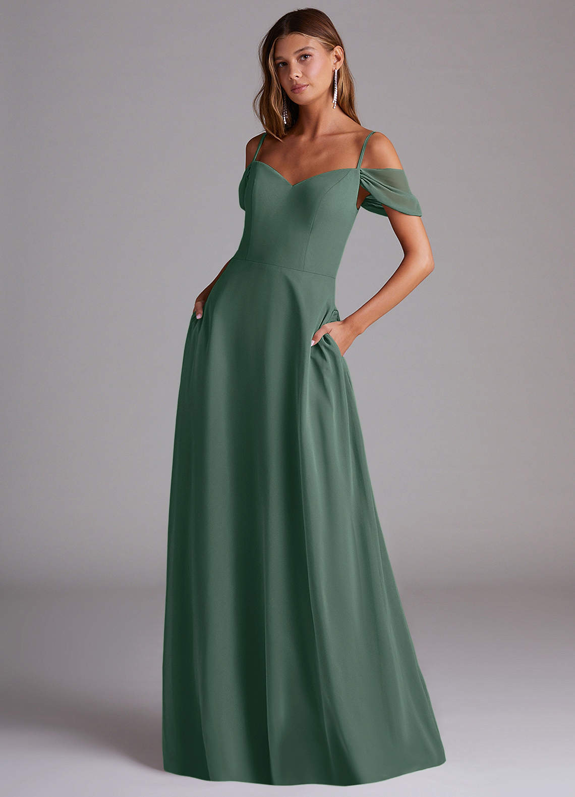 elyessen Marley Dusty Blue A-Line Off the Shoulder Chiffon Convertible Dress 1