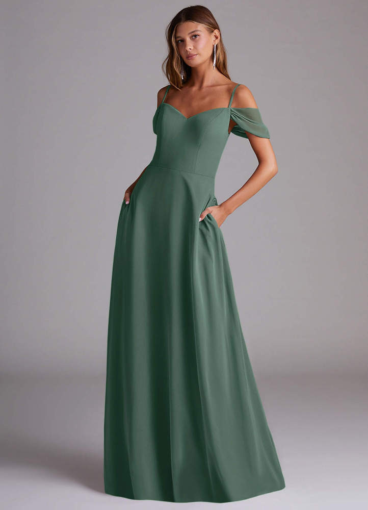 elyessen Marley Dusty Blue A-Line Off the Shoulder Chiffon Convertible Dress 1