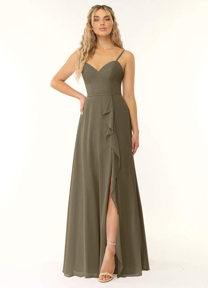 elyessen Naeem Dusty Blue A-Line V-Neck Ruffle Chiffon Dress 2