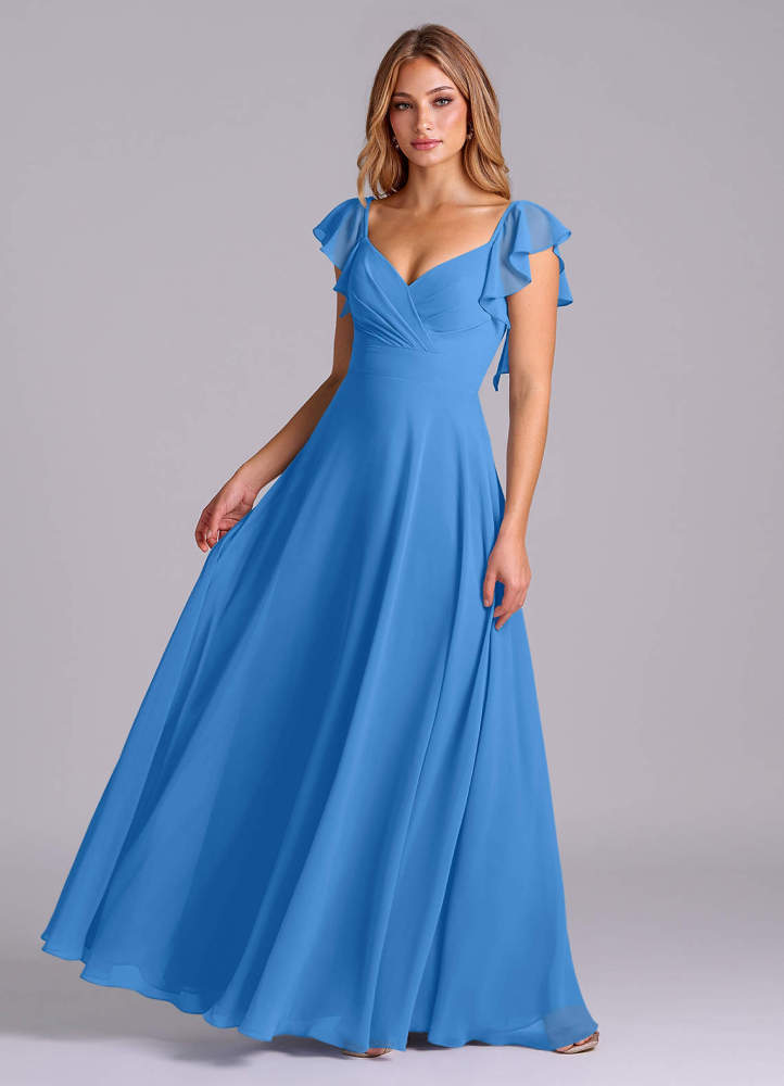 elyessen Leilani Sky Blue A-Line Pleated Chiffon Dress 8