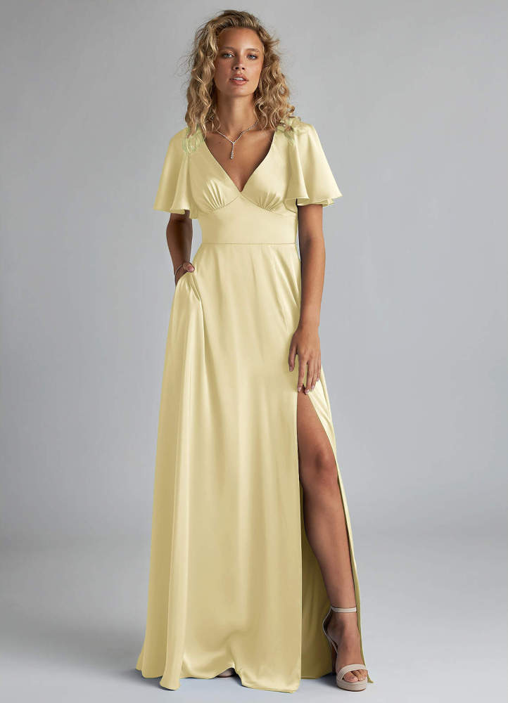 elyessen Kimber Sky Blue A-Line Ruched Stretch Satin Dress 7