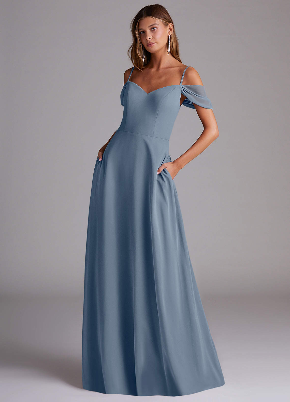 elyessen Marley Dusty Blue A-Line Off the Shoulder Chiffon Convertible Dress 3