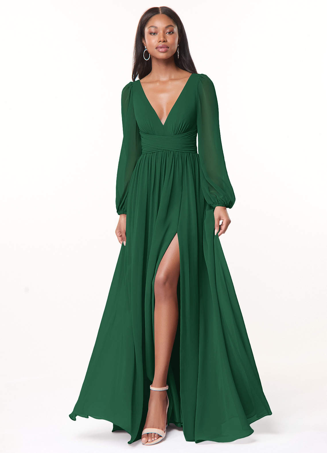 elyessen Norah Eucalyptus A-Line V-Neck Long Sleeve Chiffon Dress 2
