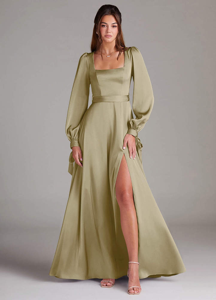 elyessen Leonia Black A-Line Long Sleeve Stretch Satin Dress 1