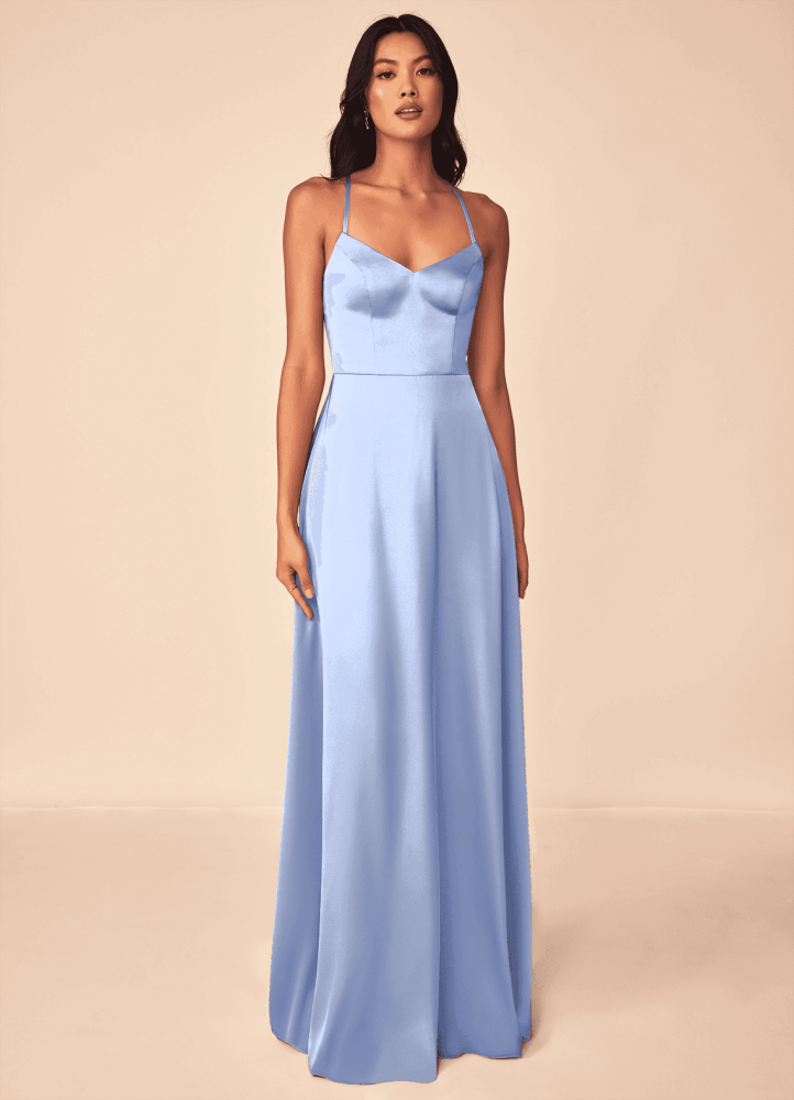 elyessen Mei Black A-Line V-Neck Stretch Satin Dress 2