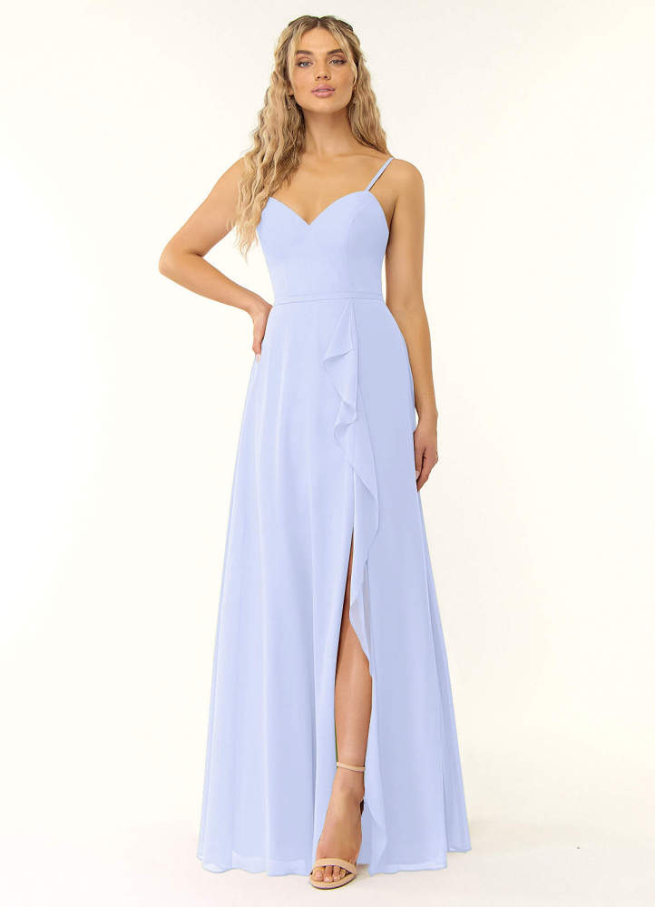 elyessen Naeem Dusty Blue A-Line V-Neck Ruffle Chiffon Dress 4