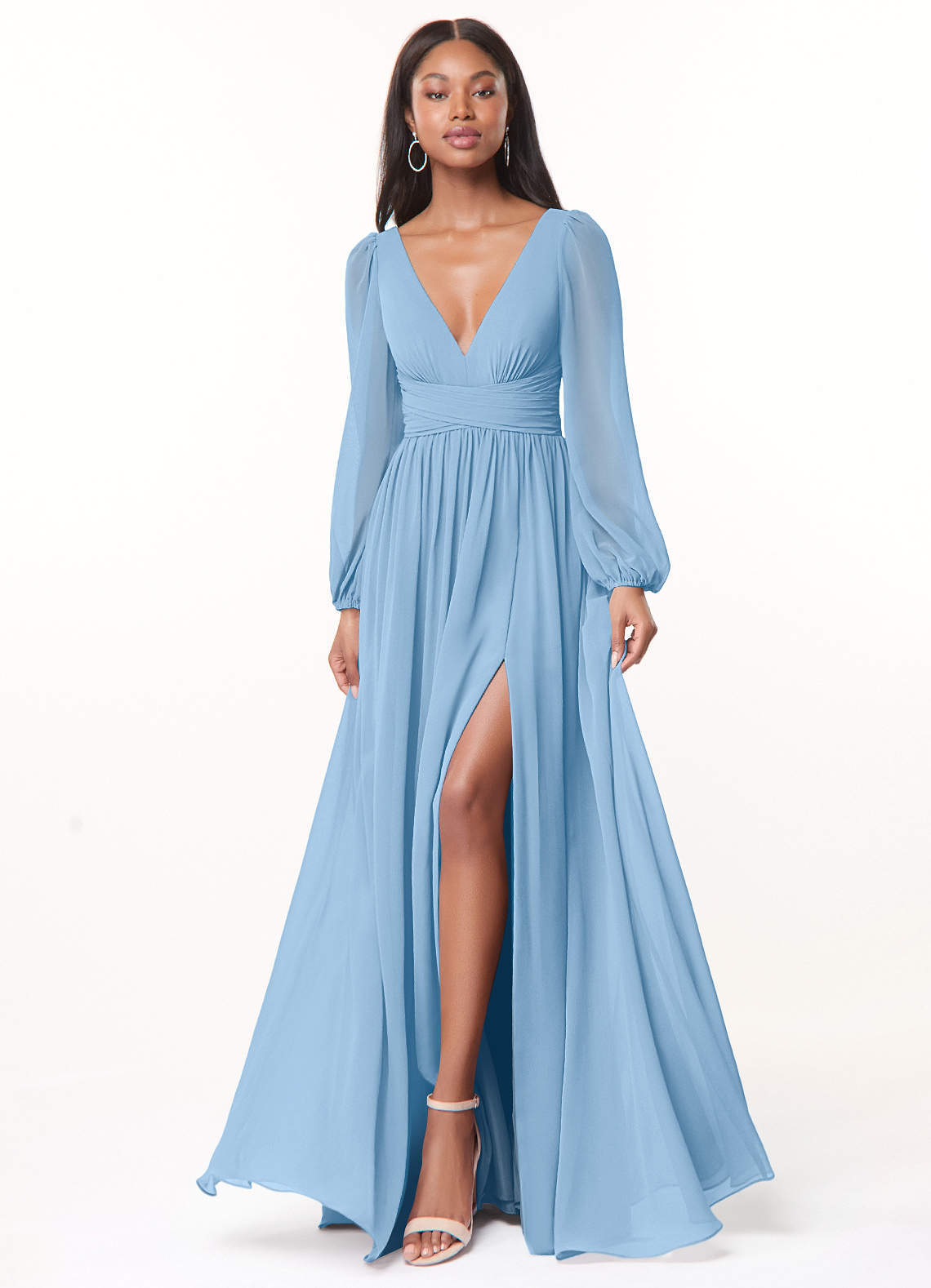 elyessen Norah Eucalyptus A-Line V-Neck Long Sleeve Chiffon Dress 2
