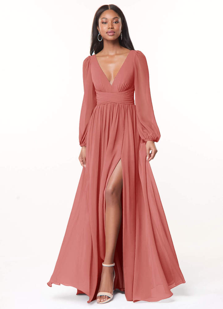 elyessen Norah Eucalyptus A-Line V-Neck Long Sleeve Chiffon Dress 4