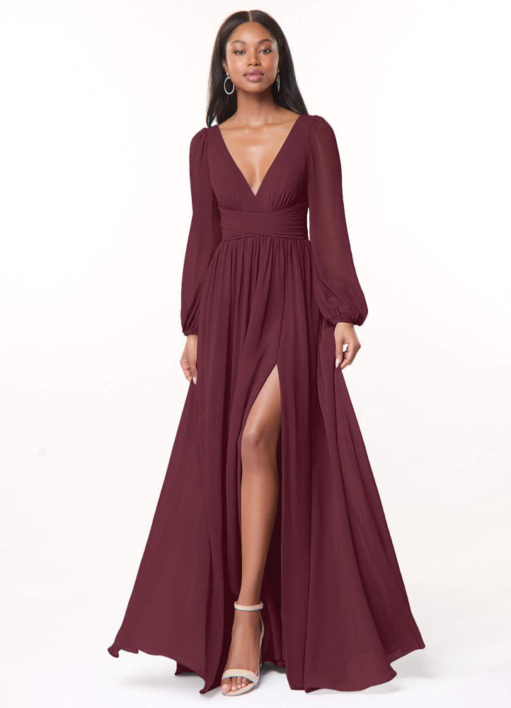elyessen Norah Eucalyptus A-Line V-Neck Long Sleeve Chiffon Dress 6