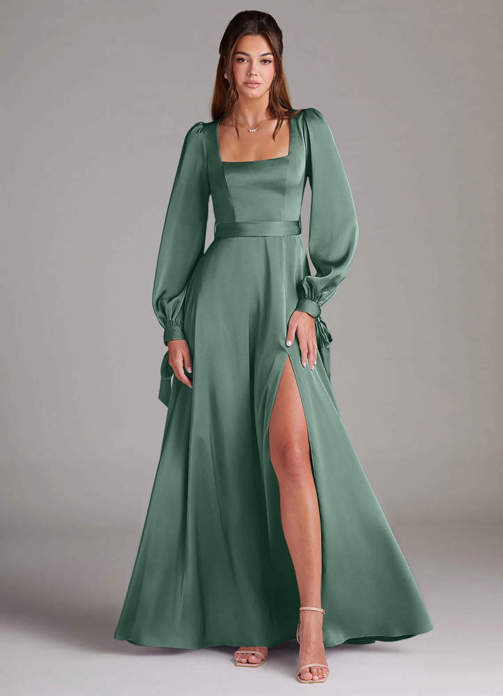 elyessen Leonia Black A-Line Long Sleeve Stretch Satin Dress 1