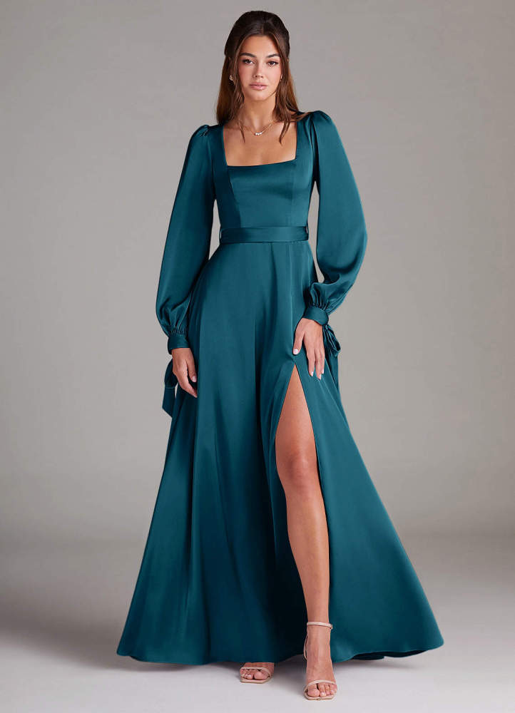 elyessen Leonia Black A-Line Long Sleeve Stretch Satin Dress 3