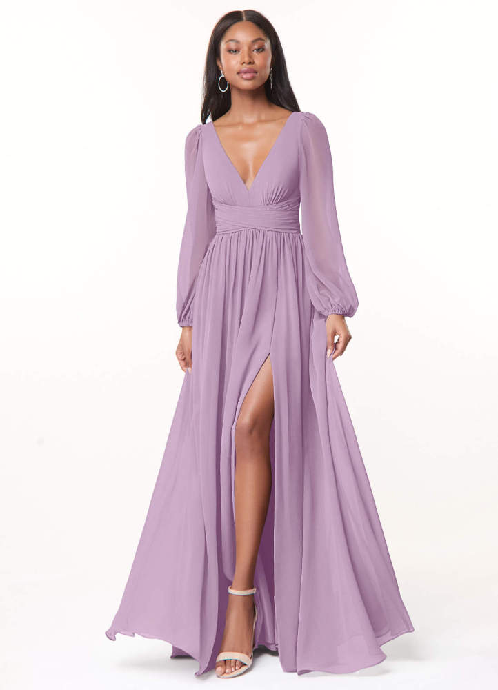 elyessen Norah Eucalyptus A-Line V-Neck Long Sleeve Chiffon Dress 5