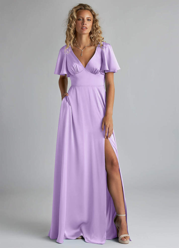 elyessen Kimber Sky Blue A-Line Ruched Stretch Satin Dress 5