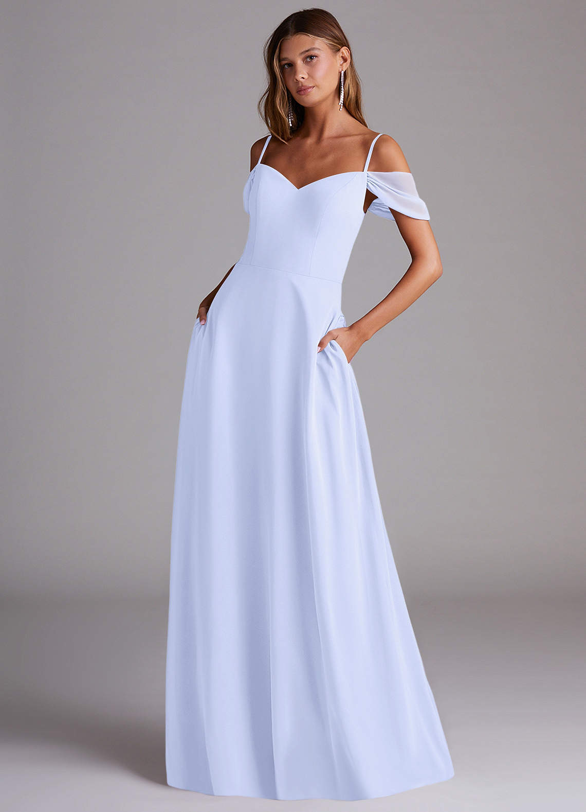 elyessen Marley Dusty Blue A-Line Off the Shoulder Chiffon Convertible Dress 4