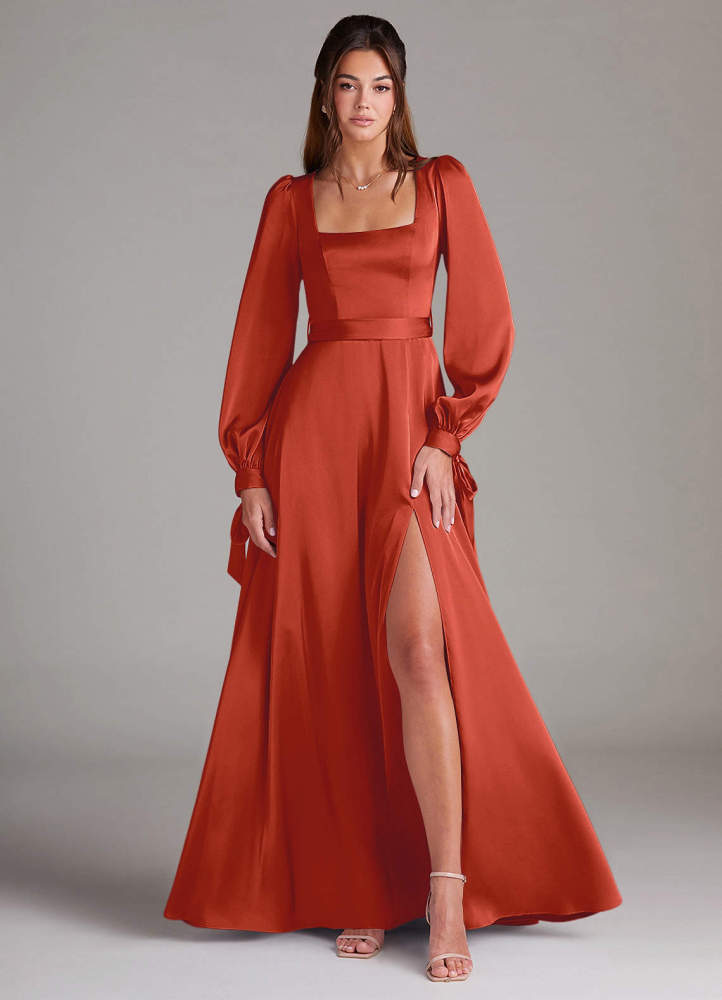 elyessen Leonia Black A-Line Long Sleeve Stretch Satin Dress 5