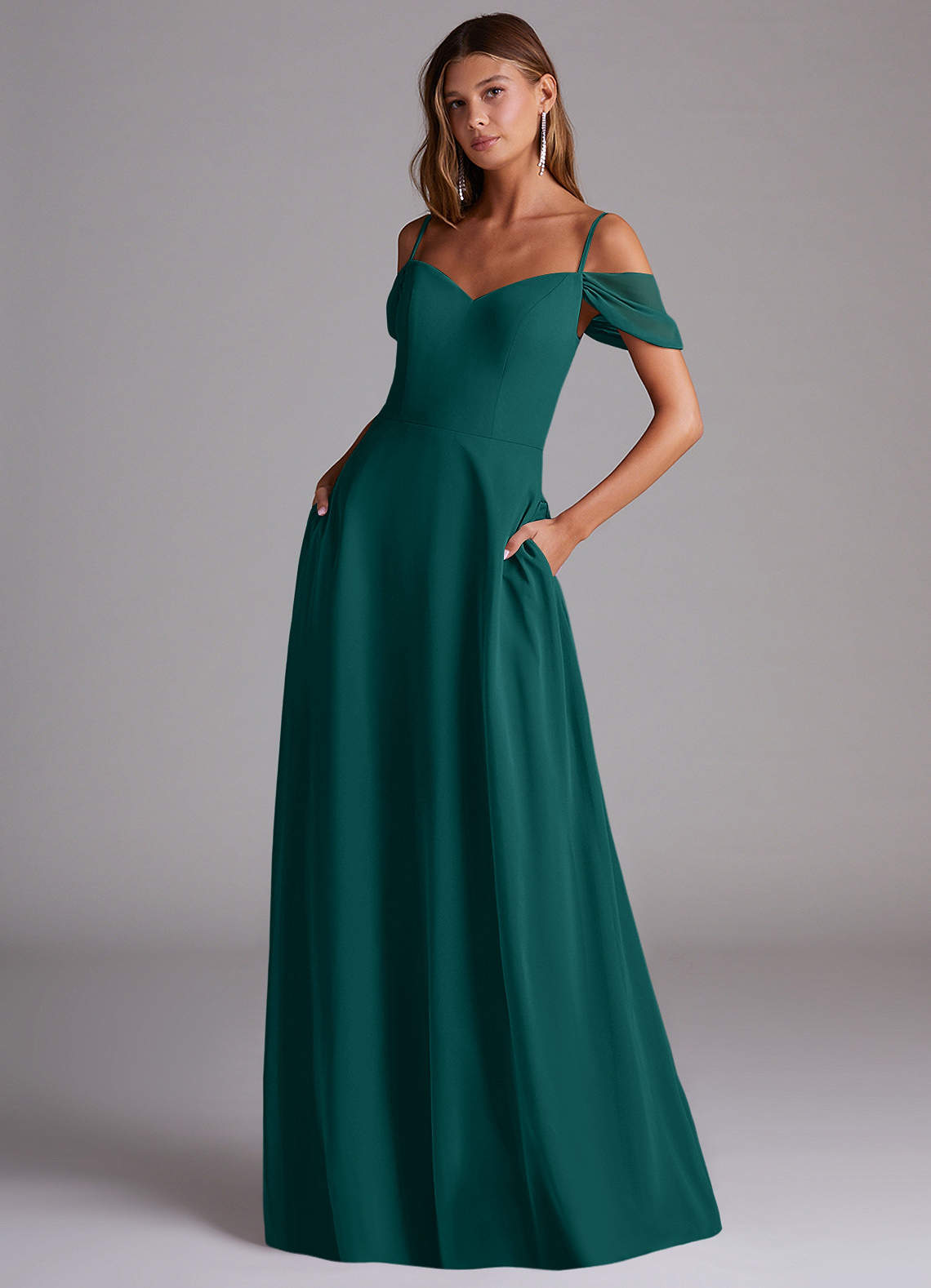 elyessen Marley Dusty Blue A-Line Off the Shoulder Chiffon Convertible Dress 2