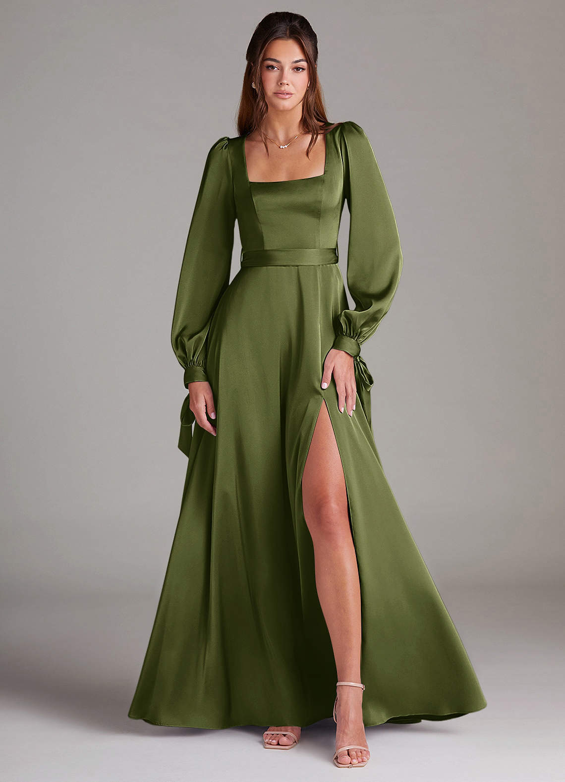 elyessen Leonia Black A-Line Long Sleeve Stretch Satin Dress 2