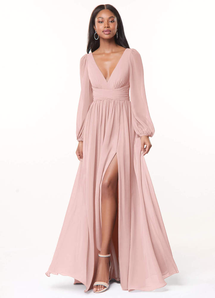 elyessen Norah Eucalyptus A-Line V-Neck Long Sleeve Chiffon Dress 4