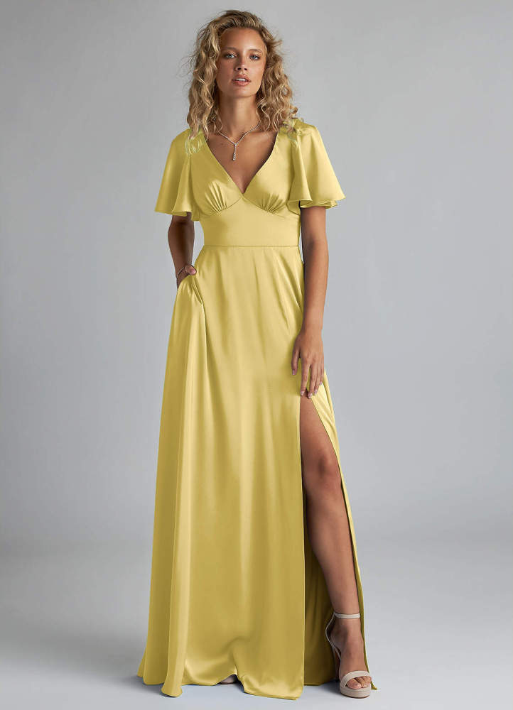 elyessen Kimber Sky Blue A-Line Ruched Stretch Satin Dress 7