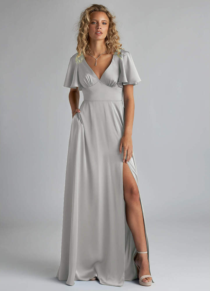 elyessen Kimber Sky Blue A-Line Ruched Stretch Satin Dress 7