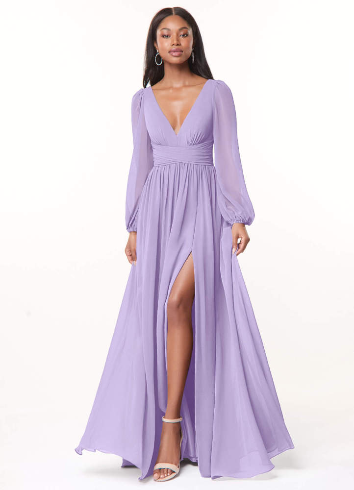 elyessen Norah Eucalyptus A-Line V-Neck Long Sleeve Chiffon Dress 5
