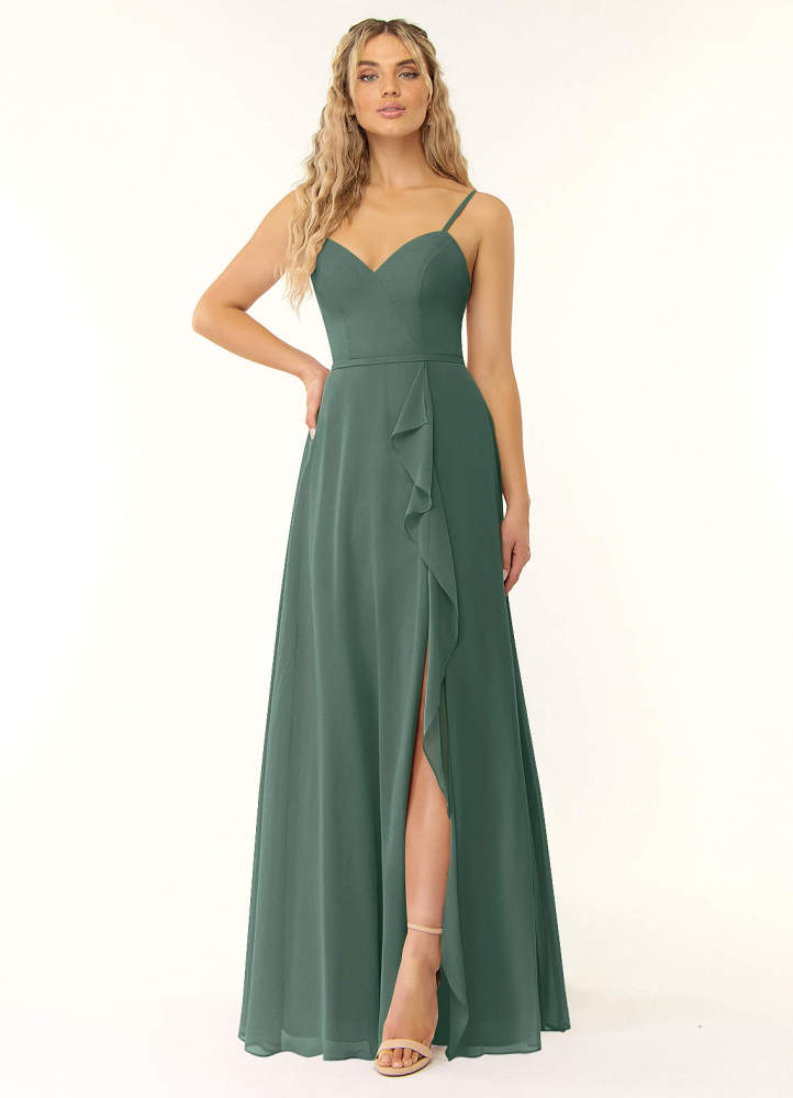 elyessen Naeem Dusty Blue A-Line V-Neck Ruffle Chiffon Dress 1