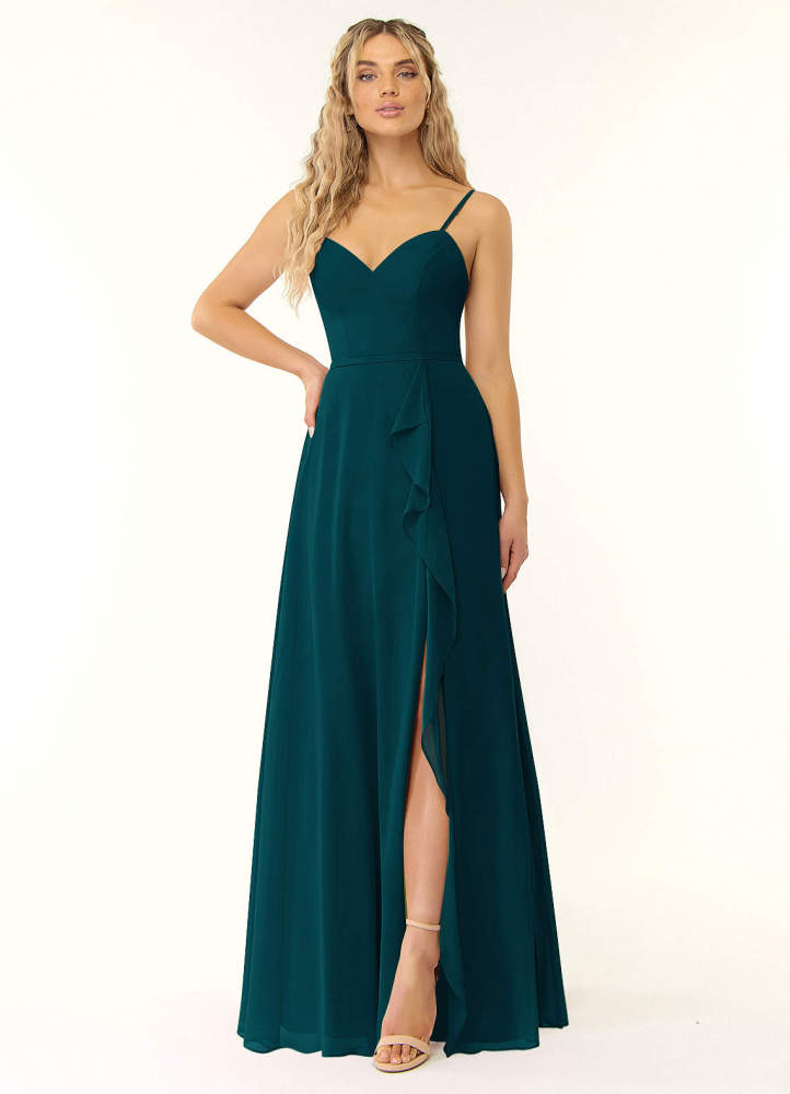 elyessen Naeem Dusty Blue A-Line V-Neck Ruffle Chiffon Dress 2