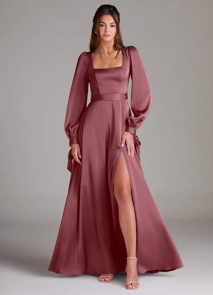 elyessen Leonia Black A-Line Long Sleeve Stretch Satin Dress 5
