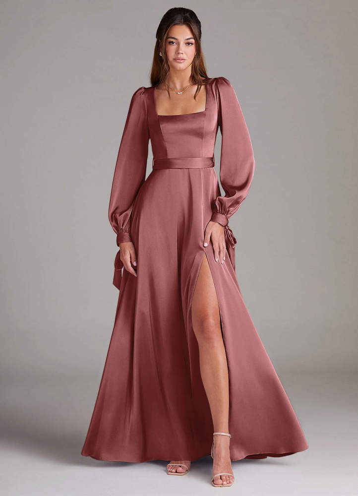 elyessen Leonia Black A-Line Long Sleeve Stretch Satin Dress 5