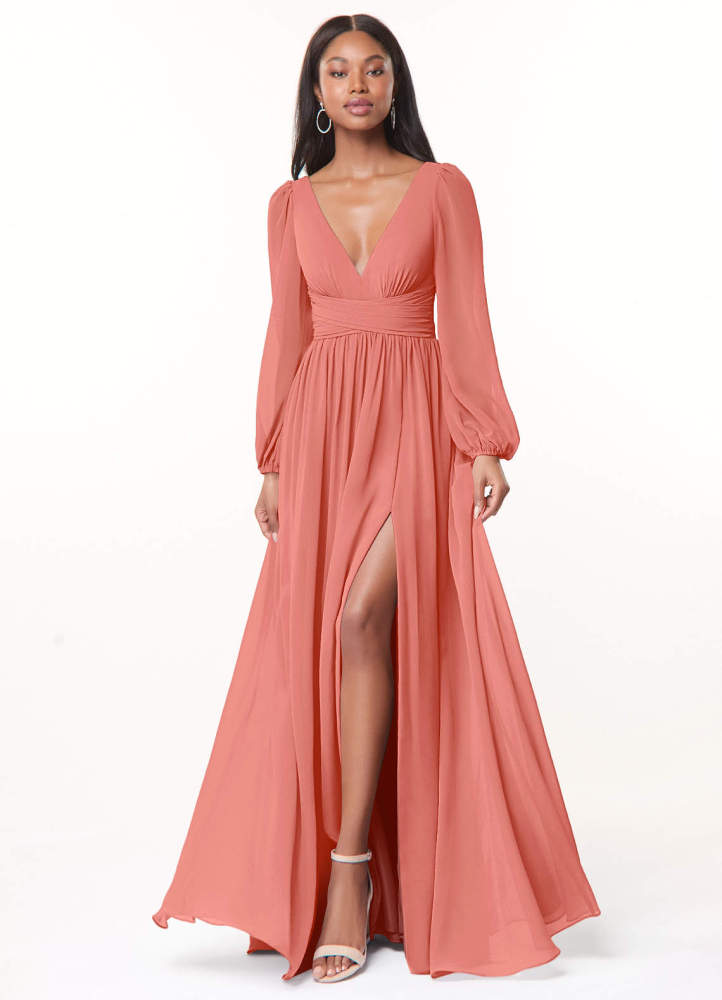 elyessen Norah Eucalyptus A-Line V-Neck Long Sleeve Chiffon Dress 4