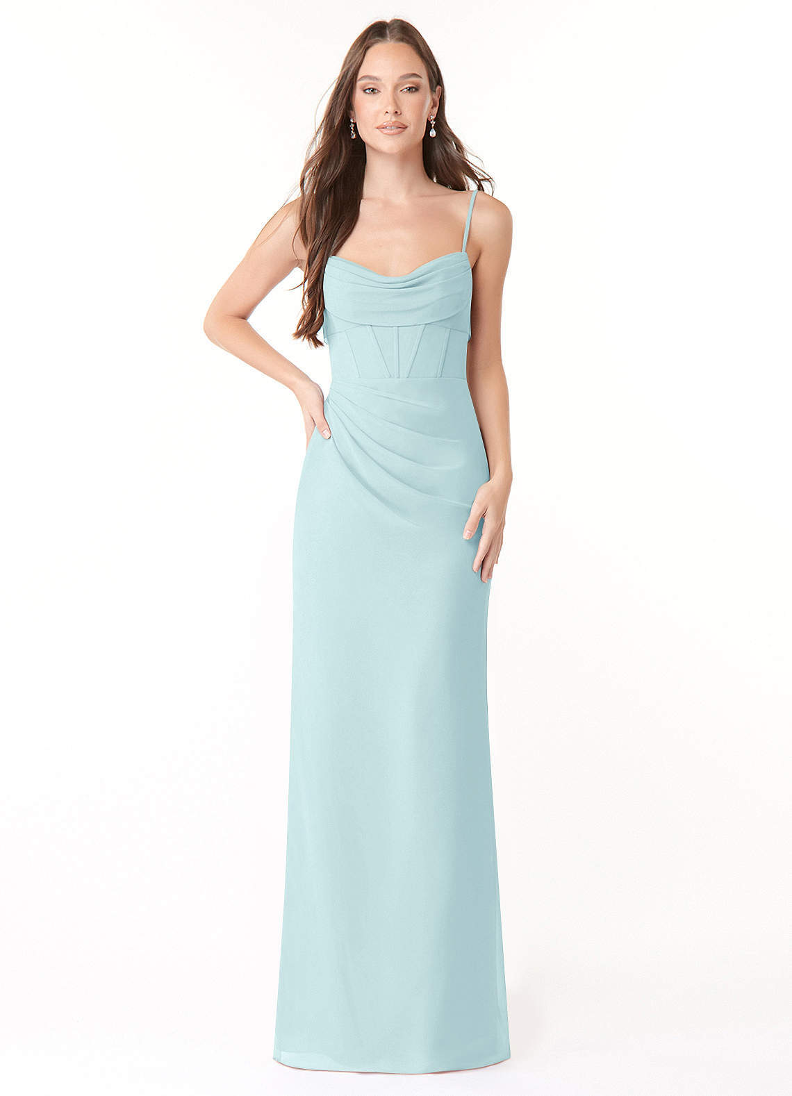 elyessen Mai Sky Blue Sheath Pleated Chiffon Dress 2