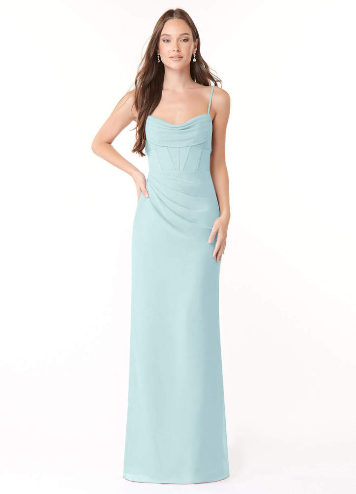 elyessen Mai Sky Blue Sheath Pleated Chiffon Dress 2