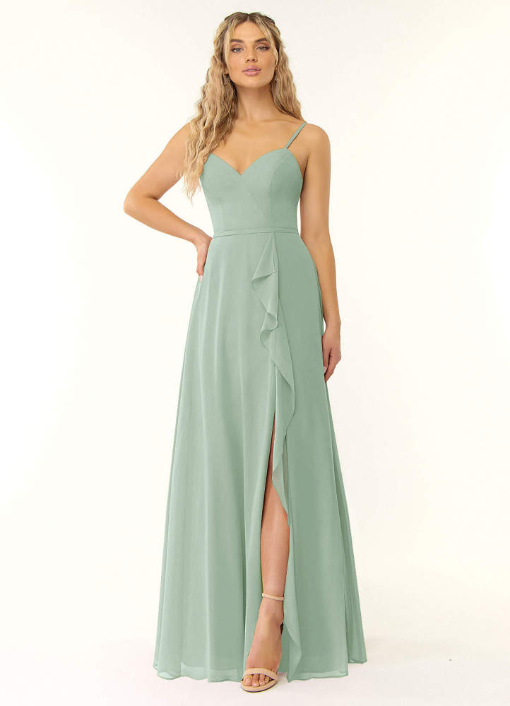 elyessen Naeem Dusty Blue A-Line V-Neck Ruffle Chiffon Dress 1