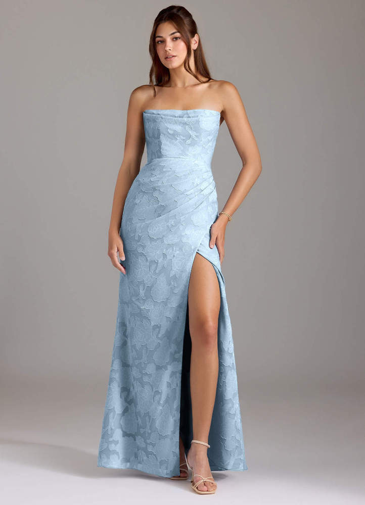 elyessen Leonis Dusty Blue Sheath Strapless Floral Burnout Convertible Dress 1